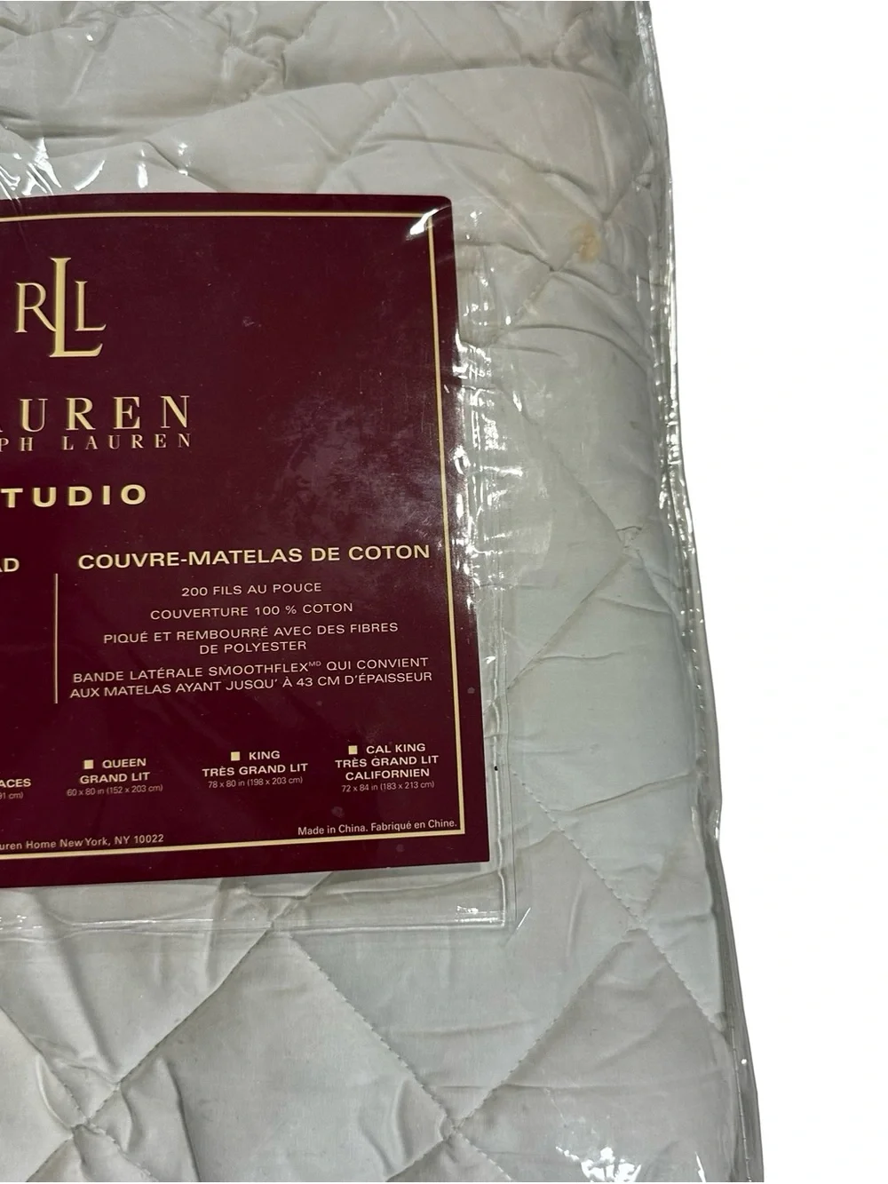 Lauren Ralph Lauren Studio Cotton Mattress Pad Twin XL Quilted 200 TC 39x80 NIP